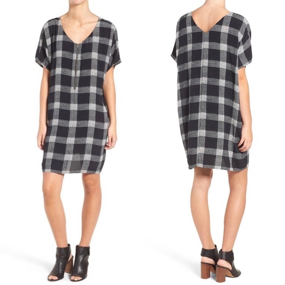 Madewell Buffalo Check Silk Zip Front Dress S - Picture 1 of 3